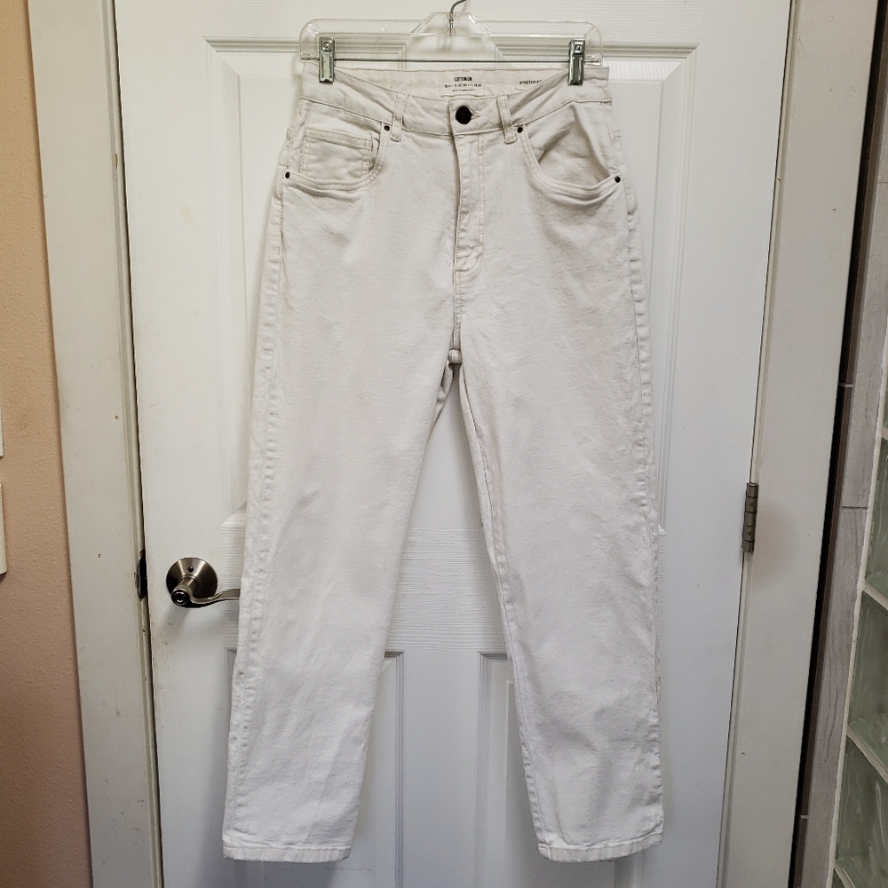 Cotton On Ivory White Denim Stretch High Rise Straight Leg Jeans